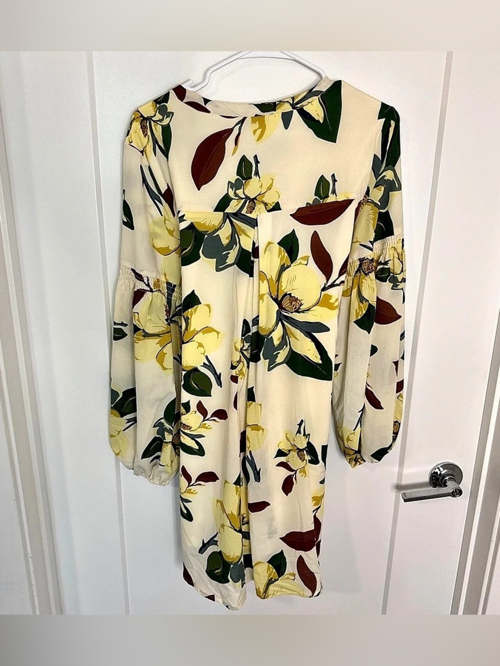 Mango Floral Mini Dress in Cream & Green Size S - Picture 4 of 5
